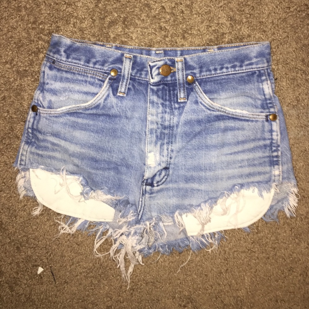 High rise destroyed jean shorts