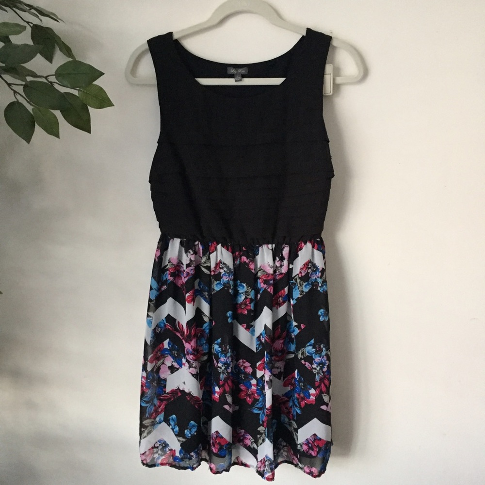 Chevron Floral Scoopneck Dress