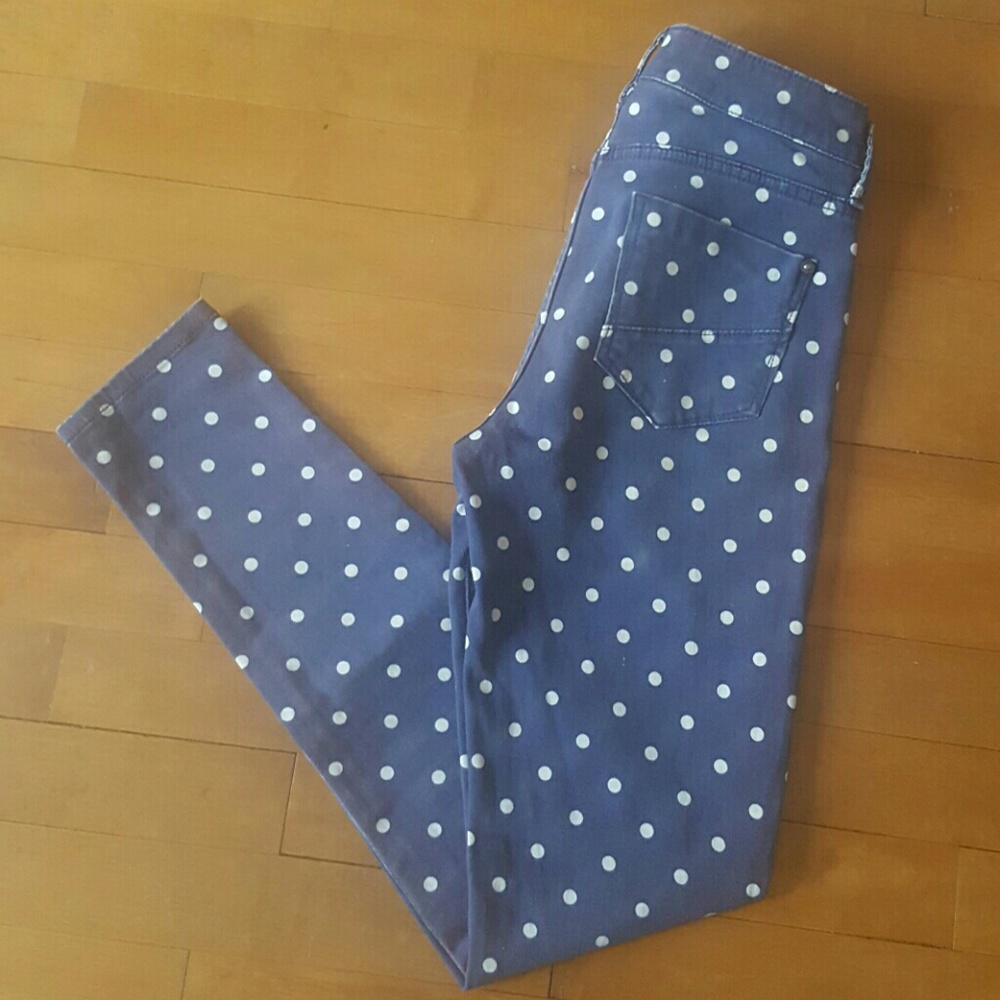 High Waisted, Polka Dotted Skinny Jeans, Size 25