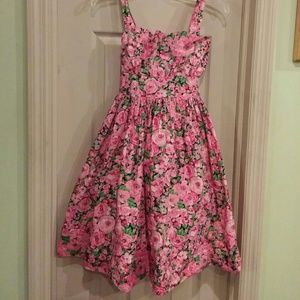 Pink floral 100%cotton girls dress
