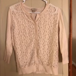 Ann Taylor loft lace front sweater medium