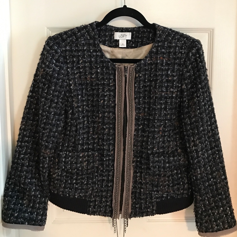 Ann Taylor Loft fringe tweed jacket