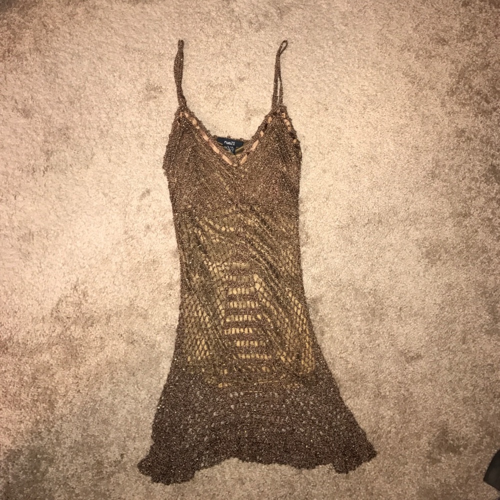 Metallic brown crochet tank