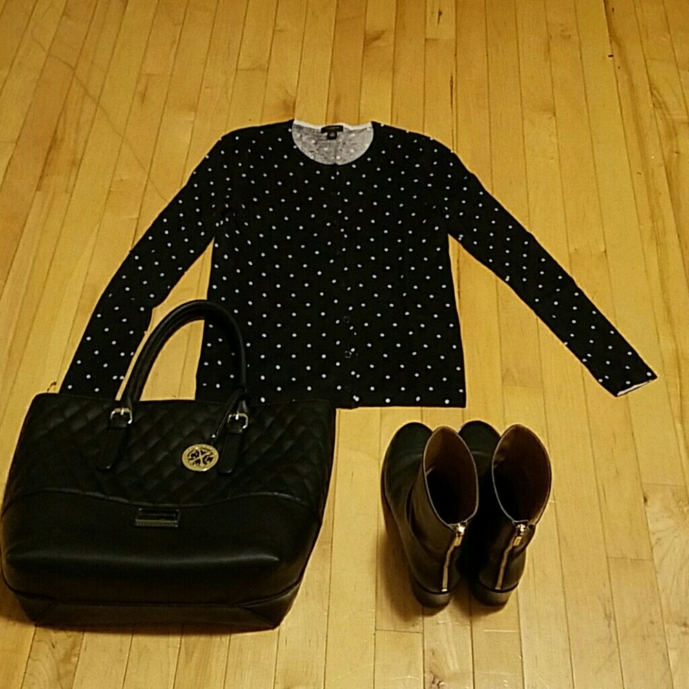 Ann Taylor navy polka dot cardigan