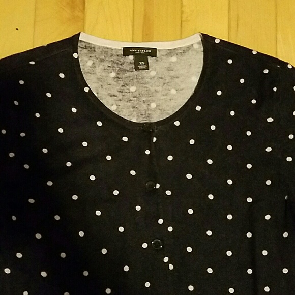 Ann Taylor navy polka dot cardigan - Picture 2 of 4