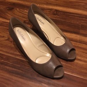 2 inch heals brown open toe