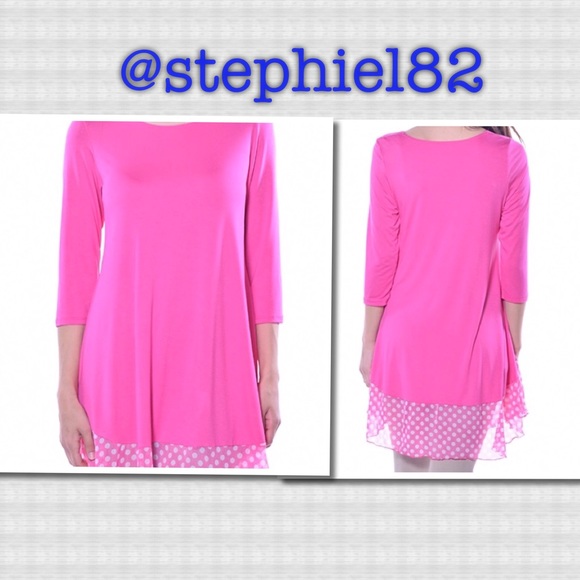 Pink Polka Dot Chiffon Hem Tunic Top BNWT - Picture 1 of 3