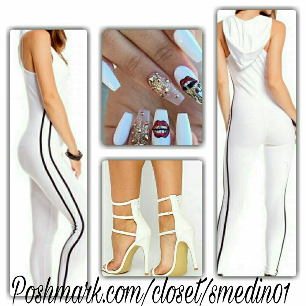 WHITE  SLEEVELESS HOODIE JUMPSUIT