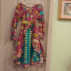 Grape and teal patterned 100% cotton dress.