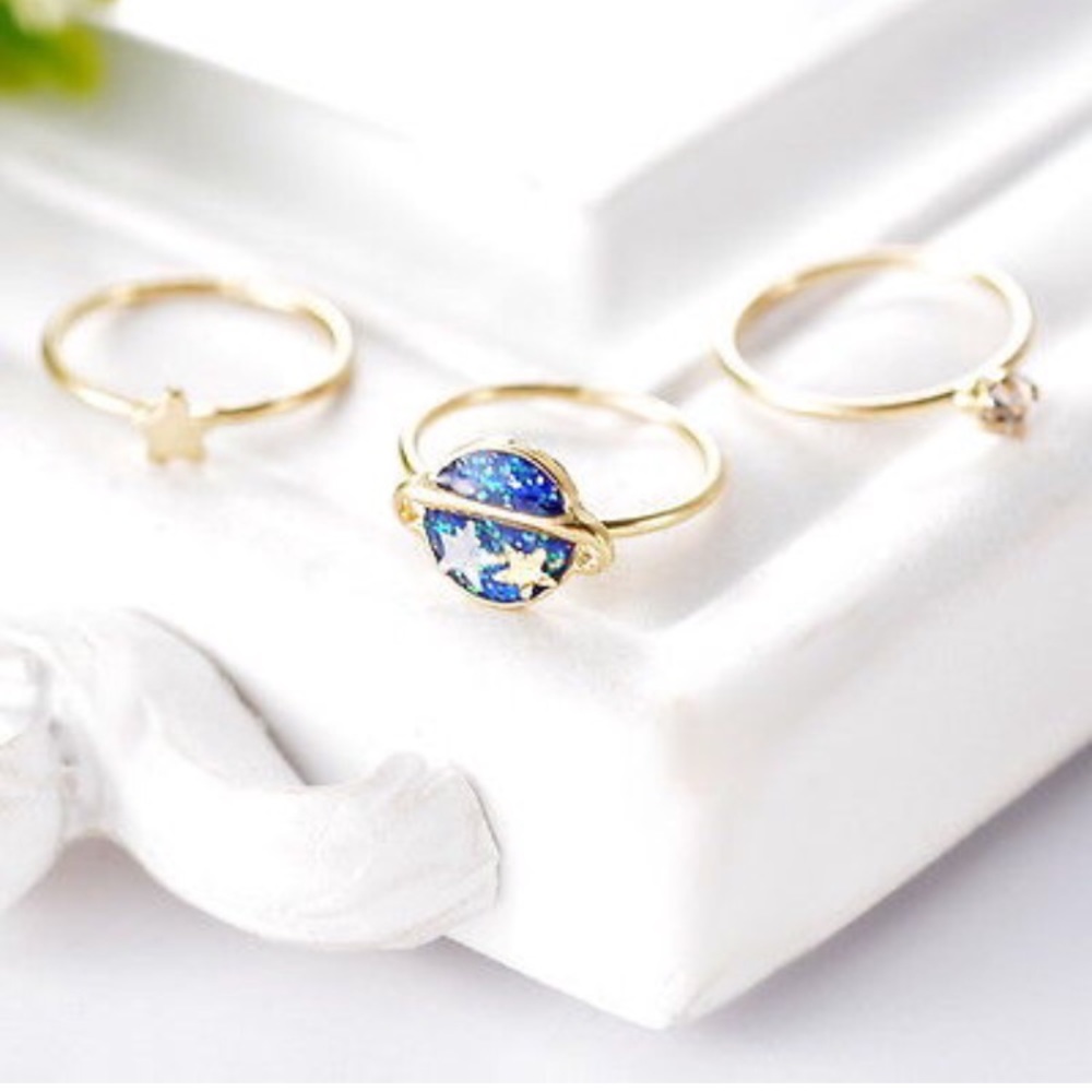 🆕 Gold Plated Universe Midi Ring Set