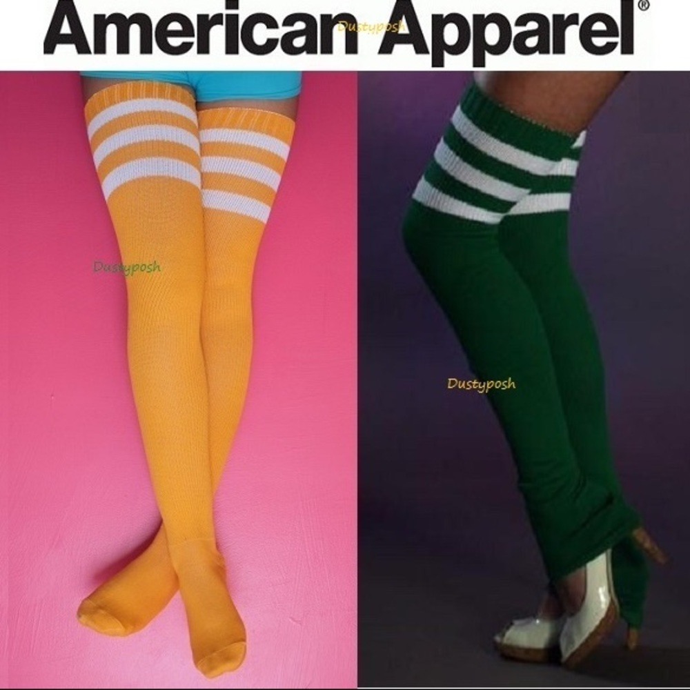 American Apparel Thigh High Socks Over The Knee Yellow Gold Green White Boot OTK