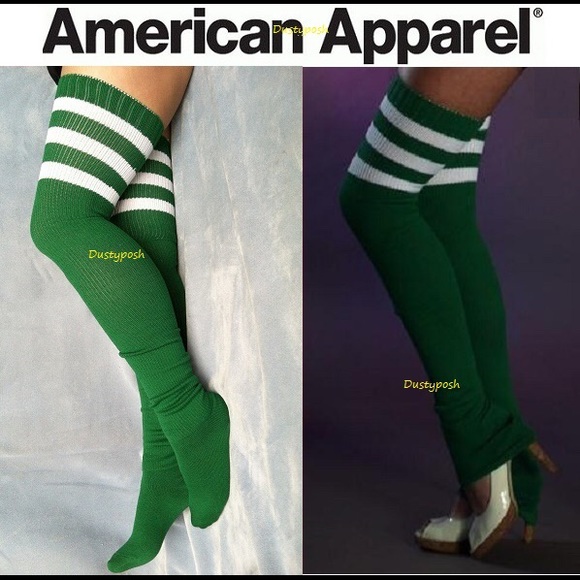American Apparel Thigh High Socks Over The Knee Yellow Gold Green White Boot OTK - Picture 2 of 9