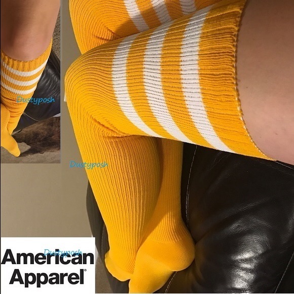 American Apparel Thigh High Socks Over The Knee Yellow Gold Green White Boot OTK - Picture 3 of 9
