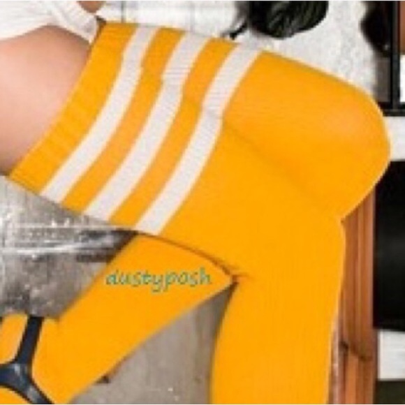 American Apparel Thigh High Socks Over The Knee Yellow Gold Green White Boot OTK - Picture 4 of 9