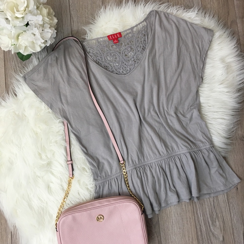 Elle Gray Lace Peplum Style top Size Medium