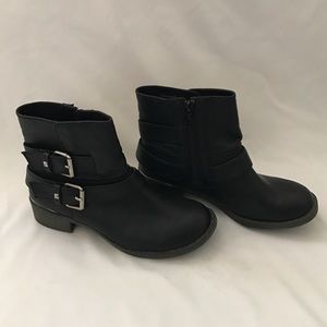 Black Ankle Boots with Silver Buckle Detailing