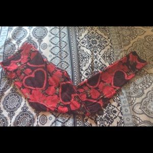TC Heart Floral Black Leggings Valentine's Day