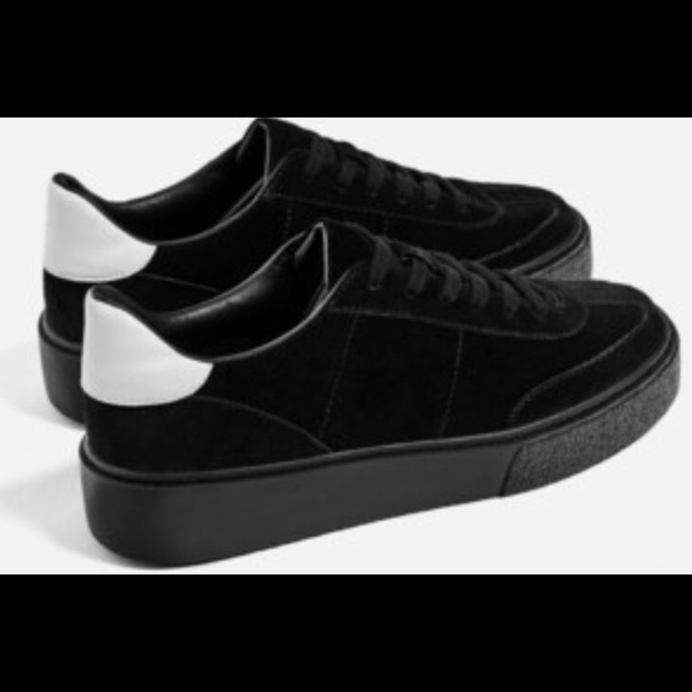 Zara black suede flatform sneakers, never worn