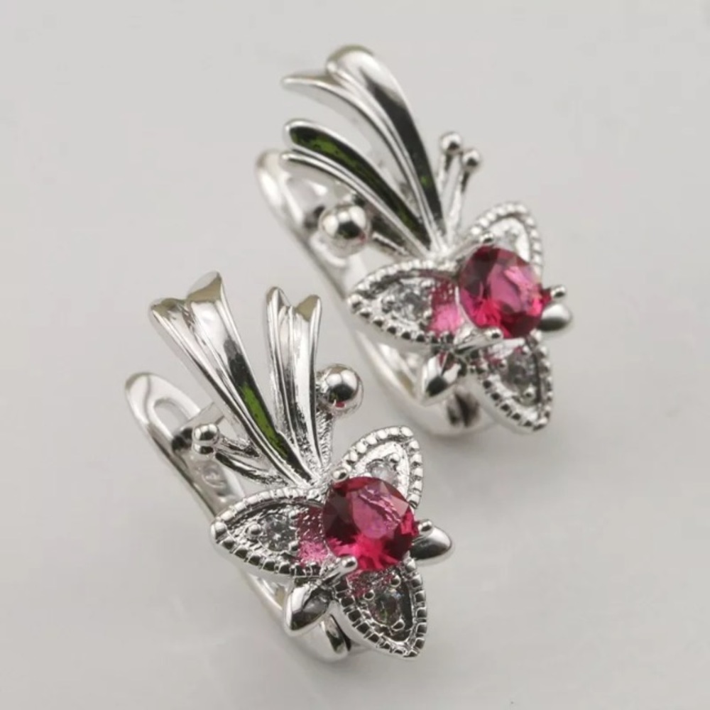 Ruby Gemstone & White Gold Huggie Earrings