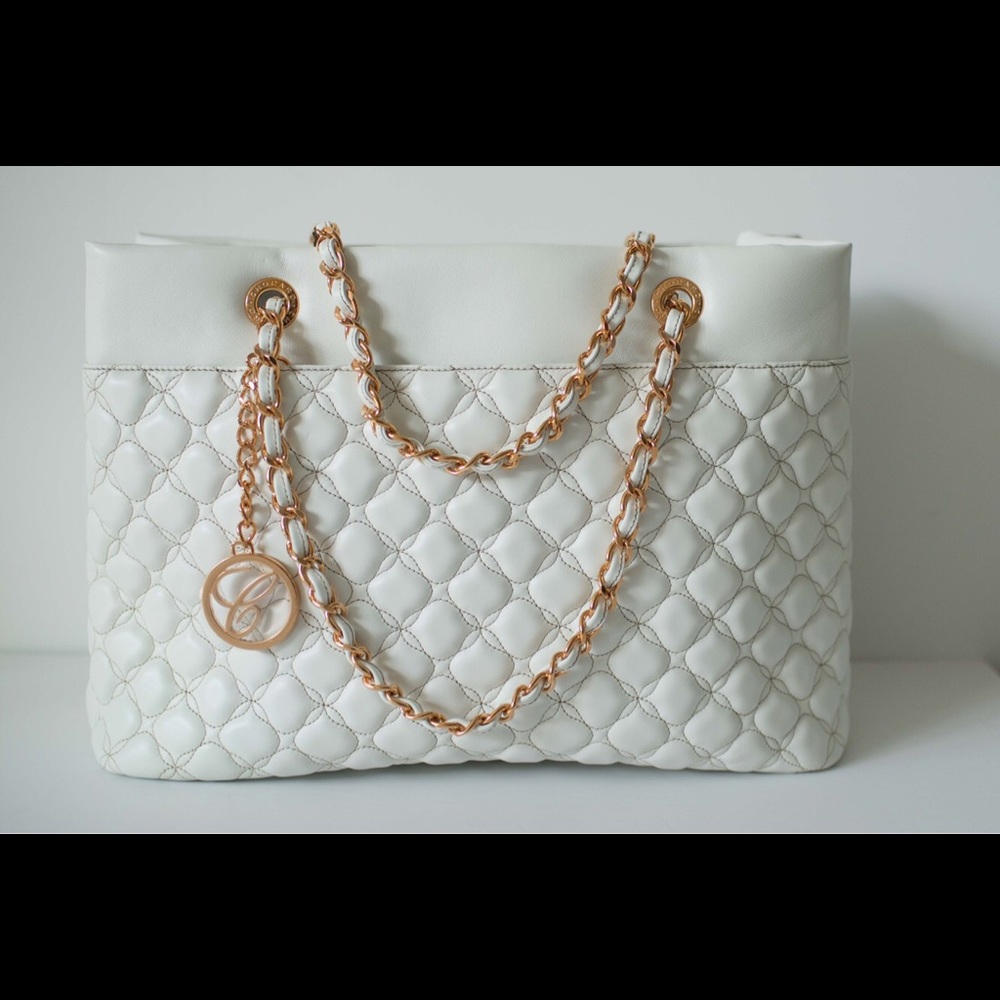 Chopard white leather bag with gold chain handles