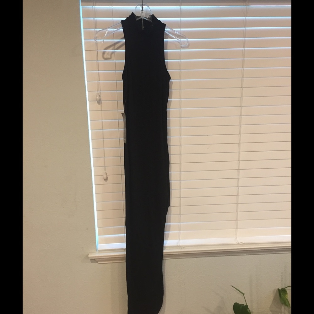 Black Bebe high left-leg slit cocktail dress