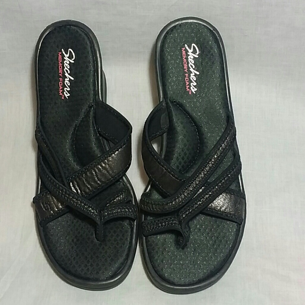 Skechers Memory Foam Sandals 9 M Slides Heels 2.5" - image 1