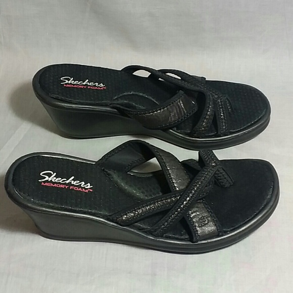 SKECHERS MEMORY FOAM Sandals 9 M Slides Heels 2.5" - Picture 2 of 4