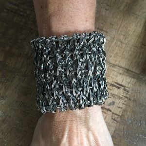 Pewter Colored Woven Wire Metal Cuff Bracelet EUC