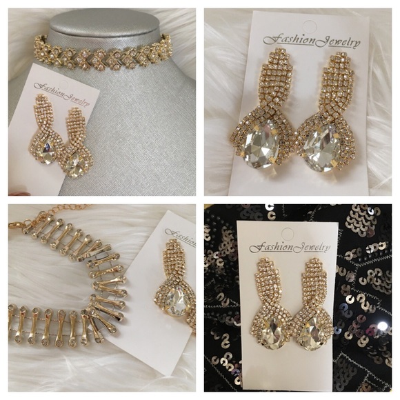 Crystal rhinestone gold long dangle earrings - Picture 2 of 4