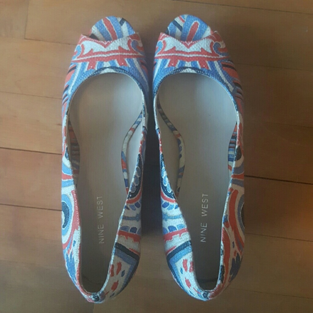 Nine West Wedge Peep Toe Heels, Size 7.5 US