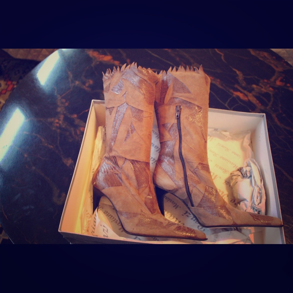 Mariano Renzi Brown Suede and Snakeskin Boots