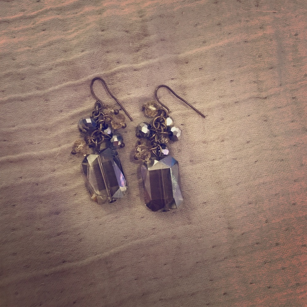 Grey silver dangle earring crystal