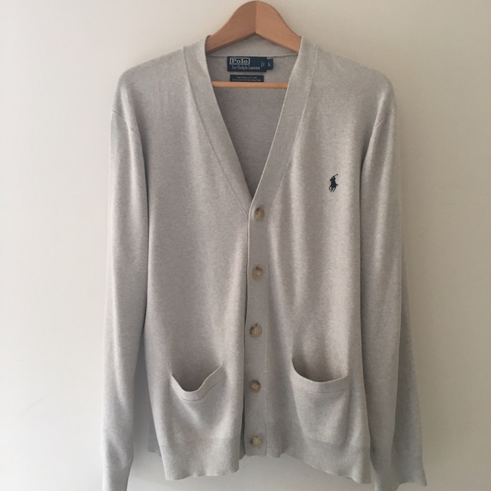 Ralph Lauren Men's light gray Cardigan Sweater, L