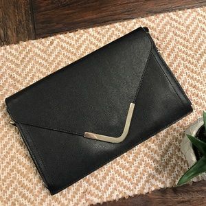 Black Faux Leather Envelope Clutch