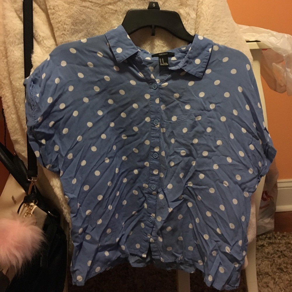 Polka Dot Cropped Button Up