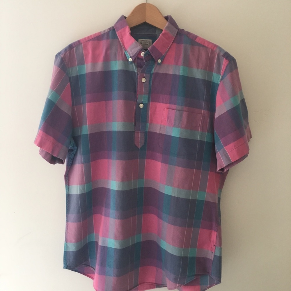 J. Crew Summer Plaid Popover Shirt, size L