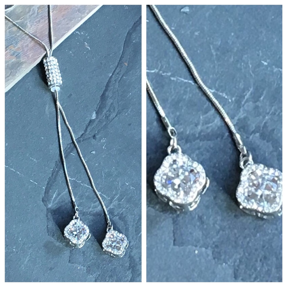 Long silver crystal lariat