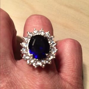 Blue Sapphire Rhinestone Ring Size 6