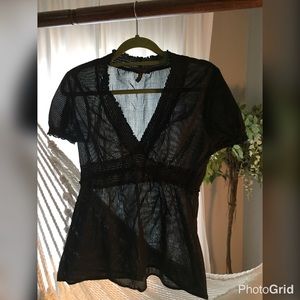 Black BCBG Seersucker Top L