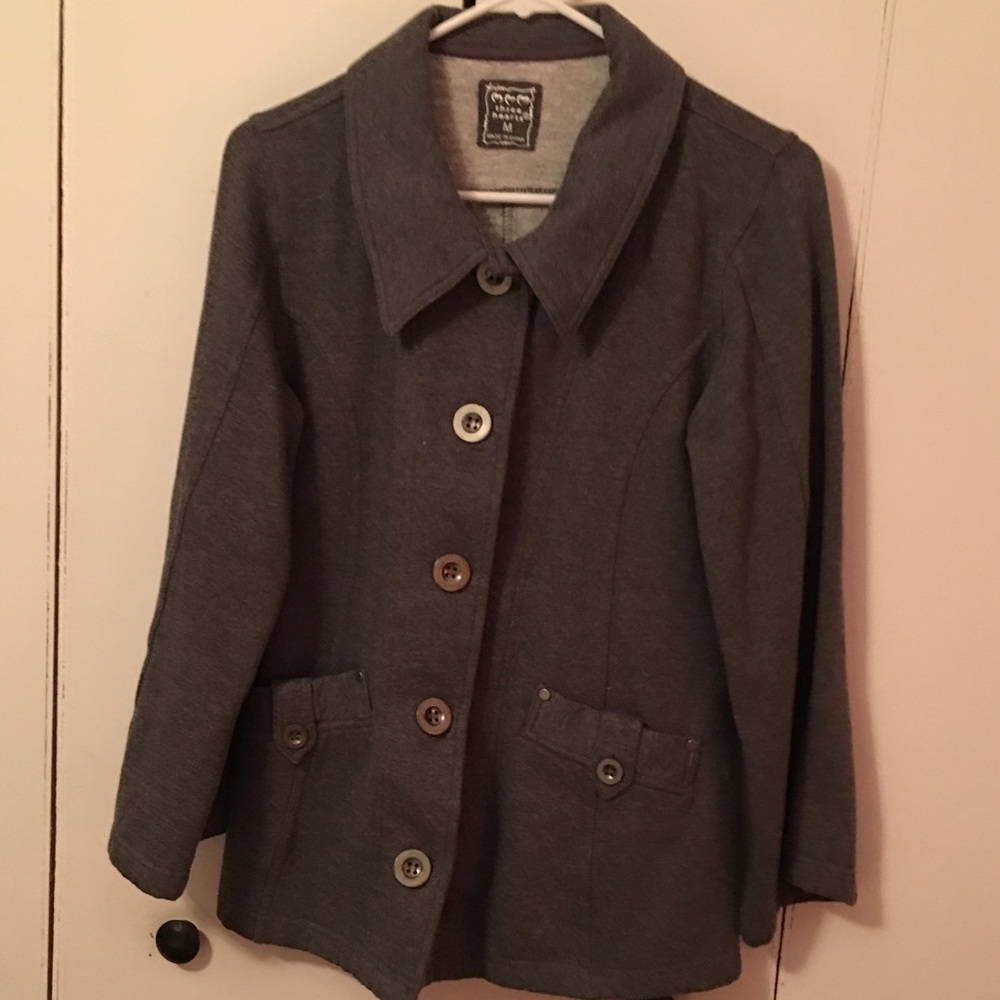 Gray sweatshirt suit jacket.