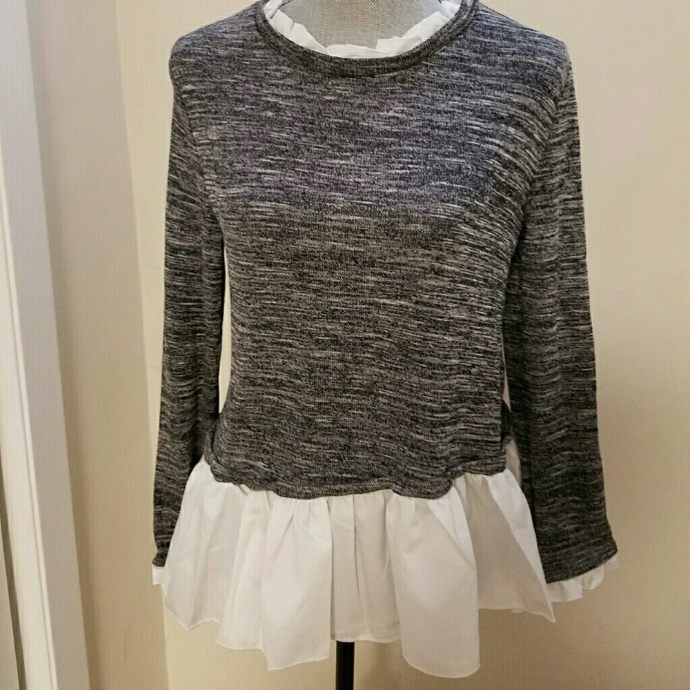 NEW Charcoal grey/white ruffle trim sweater- small