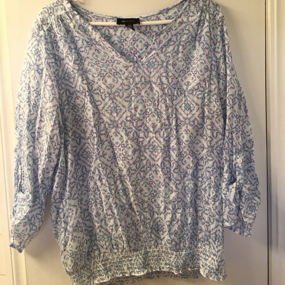 Blue and white blouse