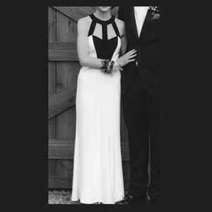 Black and white long prom dress