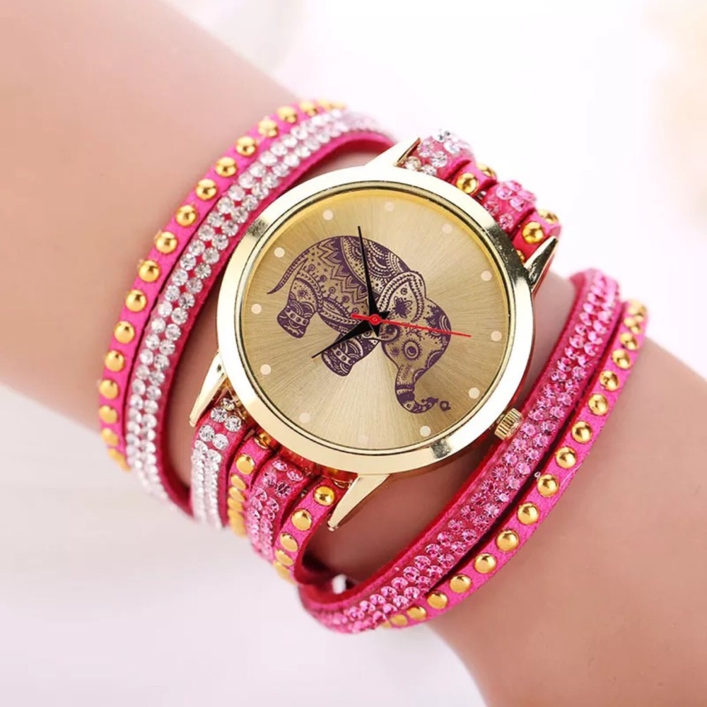 Elephant watch wrap band gold crystal bracelet - Picture 2 of 4