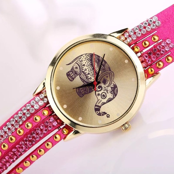 Elephant watch wrap band gold crystal bracelet - Picture 3 of 4