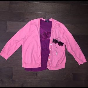 Bubble Gum Pink XL T Lands' End Cardigan