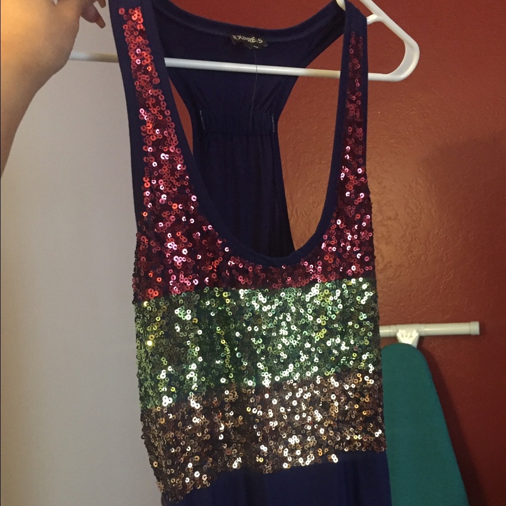 EXPRESS blue tank with sequins
