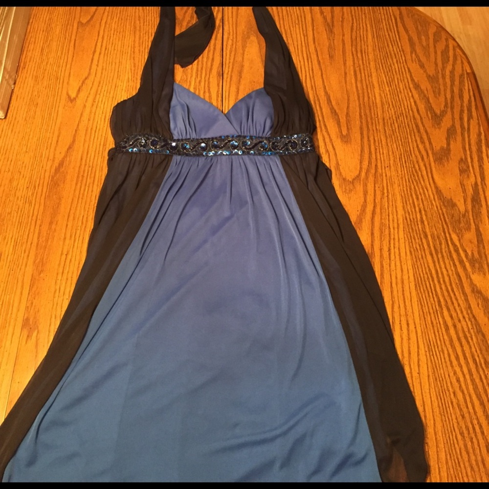 Black and Blue Halter Strap Dress Large