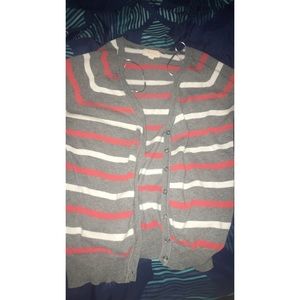 Light Red, Gray, and White Cardigan