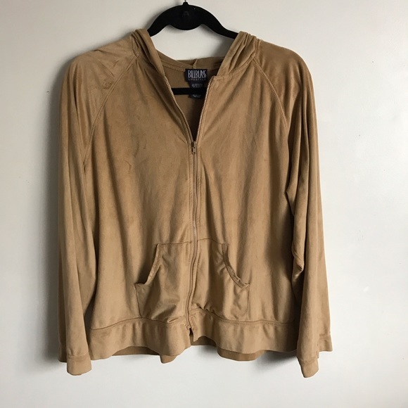 Suede / Velvet Zip Up Sweatshirt in Nude/Camel - Picture 3 of 8